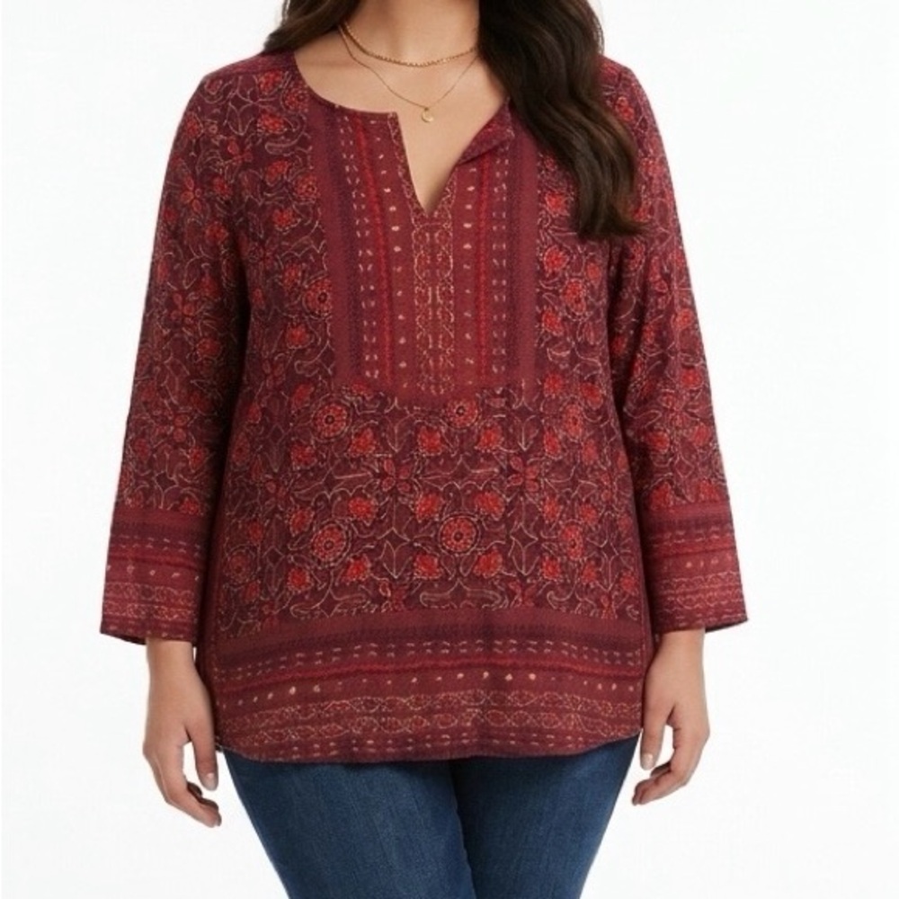Lucky Brand Burgundy Red Floral Top